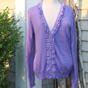 Women's Liz Claiborne Purple Ruffled Cardigan Size L 100% COTTON